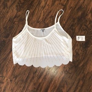 White with gold studded crop tank